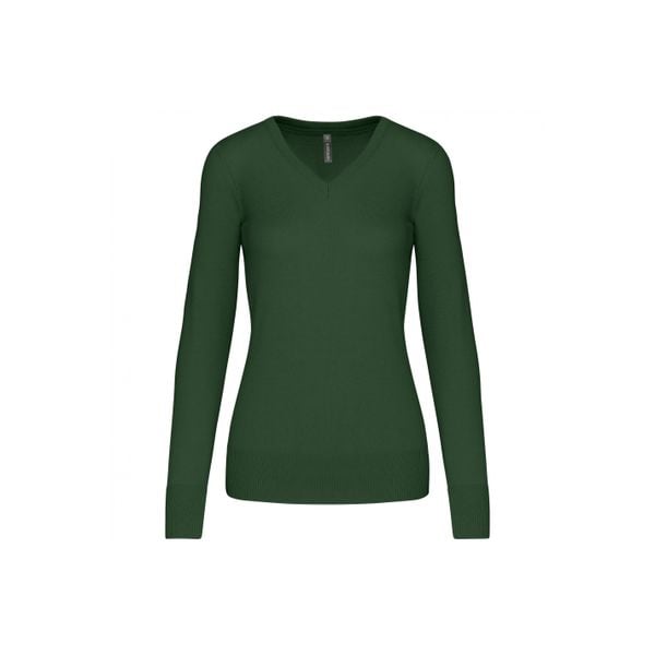 Damski sweter v-neck Kariban. Zielone swetry damskie KARIBAN, na zimę, bez wzorów, bez kołnierzyka, bez ramiączek, bez kaptura. Za 185.00 zł.