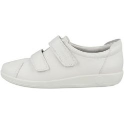 Damskie skórzane buty sportowe Ecco Soft 2.0. Białe obuwie sportowe damskie ecco, bez wzorów, z materiału, trekkingowe. Za 432.50 zł.