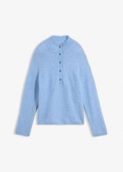 Sweter wełniany oversize z domieszką wełny alpaki. Niebieskie swetry damskie bonprix, bez wzorów, z wełny, bez kołnierzyka, bez ramiączek, bez kaptura. Za 299.99 zł.
