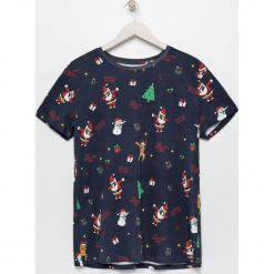 Świąteczny t-shirt męski - Granatowy. Niebieskie t-shirty męskie Sinsay. Za 29.99 zł.