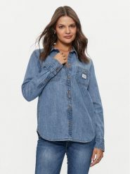 Guess Jeans Koszula jeansowa W4YH37 D5EI2 Niebieski Regular Fit. Niebieskie bluzki damskie Guess Jeans, xl, z aplikacjami, z bawełny, bez kołnierzyka, bez ramiączek. Za 239.99 zł.