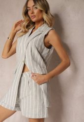 Szare Bermudy Szorty High Waist w Paski Vikitesa. Szare szorty damskie Renee, m, bez wzorów, biznesowe, z podwyższonym stanem. Za 74.99 zł.