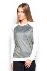 Bluza z Wzorzystym Przodem w Moro. Białe bluzki damskie Katrus, l, bez wzorów, z materiału, bez kaptura. Za 189.00 zł.