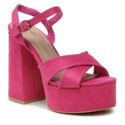 Sandały DeeZee. Czerwone klapki damskie DeeZee, bez wzorów, bez obcasa, na słupku, bez zapięcia. Za 79.99 zł.