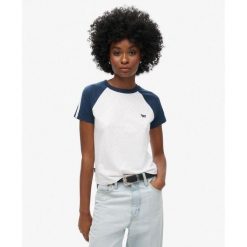 Koszulka retro Essential Logo. Niebieskie koszulki sportowe damskie Superdry., bez wzorów, z bawełny, bez kołnierzyka, bez ramiączek. Za 177.00 zł.