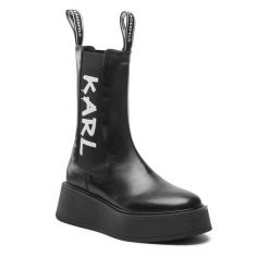 Sztyblety KARL LAGERFELD. Czarne botki damskie KARL LAGERFELD, bez obcasa, na płaskiej podeszwie, bez zapięcia. Za 809.99 zł.