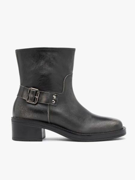 Czarno-szare botki biker boots. Szare botki damskie Brawo sp. z o.o., ze skóry, klasyczne, bez obcasa, bez zapięcia. Za 579.99 zł.