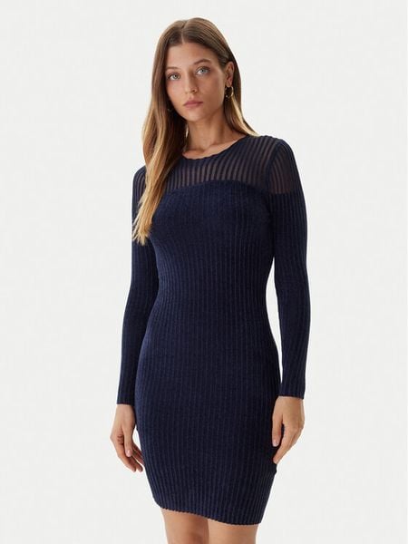 Guess Sukienka dzianinowa W5BK63 Z0890 Granatowy Slim Fit. Niebieskie sukienki damskie Guess, s, z aplikacjami, z dzianiny, bez kołnierzyka, bez ramiączek. Za 349.99 zł.