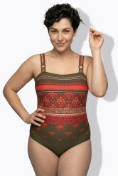 Damskie Kostium kąpielowy motyw Boho miękkie miseczki z recyklingu. Zielone kostiumy jednoczęściowe damskie Ulla Popken, plus size, bez wzorów, z elastanu, boho, plus size, do pływania. Za 191.99 zł.