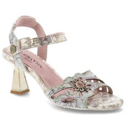 Sandały damskie Laura Vita, ze skóry naturalnej z dekoracyjnym kwiatowym motywem i regulowanym paskiem, beżowe, 04 SL16710-4BS25. Brązowe klapki damskie Laura Vita, z aplikacjami, ze skóry, bez obcasa, na obcasie, bez zapięcia. Za 319.00 zł.