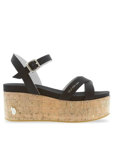 U.S. Polo Assn. Sandały Loren LOREN002 Czarny. Czarne sandały damskie U.S. Polo Assn., bez wzorów, ze skóry, bez obcasa, na koturnie, bez zapięcia. Za 419.99 zł.