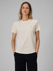 4F T-shirt regular gładki damski - kremowy L. Brązowe t-shirty damskie 4f, l, bez wzorów, z bawełny, klasyczne, bez kołnierzyka. Za 49.99 zł.