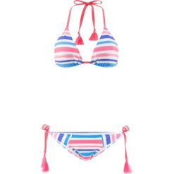 Bikini z trójkątnymi miseczkami (2 części) bonprix niebiesko-koralowo-srebrny. Bikini damskie marki bonprix. Za 49.99 zł.