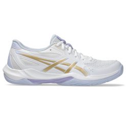 Dziewczęce buty halowe Asics Gel-Rocket 12. Białe buty sportowe dziewczęce Asics, bez wzorów, bez zapięcia, do siatkówki. Za 333.50 zł.