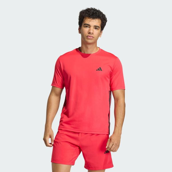 KOSZULKA WORKOUT ESSENTIALS BASE 3-STRIPES. Czarne koszulki sportowe męskie Adidas, xl, bez wzorów, z materiału, bez kołnierzyka, bez ramiączek, do biegania, climacool (adidas). Za 147.55 zł.