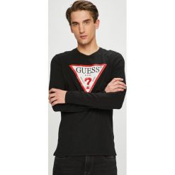 Guess Jeans - Longsleeve. Czarne bluzki z długim rękawem męskie Guess Jeans, z aplikacjami, z bawełny, z okrągłym kołnierzem. Za 159.90 zł.