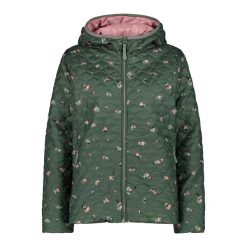 Kurtka puchowa damska z odpinanym kapturem CMP. Zielone kurtki sportowe damskie CMP, bez wzorów, z puchu, trekkingowe. Za 420.85 zł.