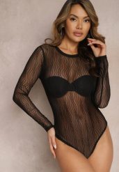 Czarne Body z Siateczki Zdobione Połyskującymi Paskami Livanna. Czarne bluzki damskie Renee, l, z aplikacjami, bez kołnierzyka, bez ramiączek. Za 44.99 zł.