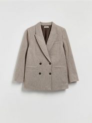 Dwurzędowa marynarka w jodełkę - brązowy. Brązowe żakiety damskie Reserved, l, bez wzorów, z dzianiny. Za 179.99 zł.