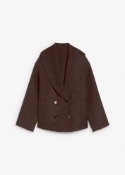 Kurtka oversize z miękkiej mieszanki wełny. Brązowe kurtki damskie bonprix, bez wzorów, z wełny, eleganckie, bez kaptura. Za 349.99 zł.