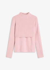 Sweter warstwowy. Czerwone swetry damskie bonprix, bez wzorów, bez kołnierzyka, bez ramiączek, długie, bez kaptura. Za 99.99 zł.