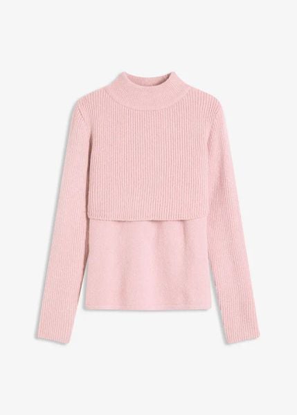 Sweter warstwowy. Czerwone swetry damskie bonprix, bez wzorów, bez kołnierzyka, bez ramiączek, długie, bez kaptura. Za 99.99 zł.