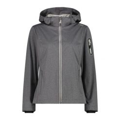 Kurtka damska turystyczna CMP 39A5016M. Szare kurtki sportowe damskie CMP, l, bez wzorów, z softshellu, z kapturem, trekkingowe. Za 340.00 zł.