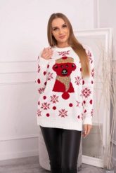 Sweter świąteczny z misiem ecru. Swetry damskie KESI, l, bez wzorów, z wełny, wizytowe, bez kołnierzyka, plus size, bez ramiączek, długie, bez kaptura. Za 125.45 zł.