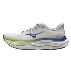Buty do biegania damskie Mizuno Wave Sky 9 snow white/silver birch/ultramarine. Białe obuwie sportowe damskie Mizuno, bez wzorów, do biegania, mizuno wave. Za 549.99 zł.