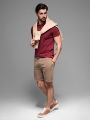 Krótkie spodenki męskie dresowe RELAXED FIT w stylu athleisure jasnobrązowe V2 OM-SRWS-0122 XL. Brązowe krótkie spodenki sportowe męskie Ombre, m, bez wzorów, z dresówki. Za 363.08 zł.