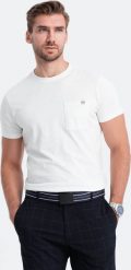 Ombre Dzianinowy T-shirt męski z naszytą kieszonką - ecru V7 S1621 XXL. T-shirty męskie Ombre, m, bez wzorów, z dzianiny, bez kołnierzyka. Za 29.99 zł.