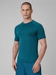 4F Koszulka treningowa slim bezszwowa męska - granatowa L/XL. Niebieskie koszulki sportowe męskie 4f, l, bez wzorów, ze skóry, sportowe, bez kołnierzyka. Za 99.99 zł.