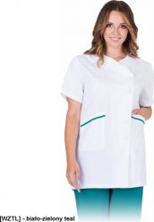 R.E.I.S. NONA-J - bluza damska z krótkim rękawem , 65% poliester, 35% bawełna, 175 g/m, zapinana na guziki - biało-zielony teal L. Białe bluzy damskie R.E.I.S., l, bez wzorów, z bawełny, bez kaptura. Za 63.08 zł.