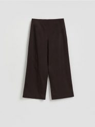 Spodnie z szeroką nogawką - ciemnobrązowy. Brązowe spodnie materiałowe damskie Reserved, l, bez wzorów, z lyocellu. Za 199.99 zł.