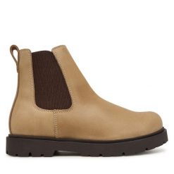 Sztyblety Birkenstock. Brązowe botki damskie Birkenstock, bez obcasa, na płaskiej podeszwie, bez zapięcia. Za 854.99 zł.