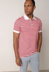 Czerwona Bawełniana Koszulka Polo w Paski w Stylu Casual Elunilla. Czerwone koszulki polo męskie Born2be, l, bez wzorów, z bawełny, casualowe, bez ramiączek. Za 79.99 zł.