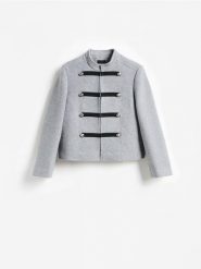 Kurtka napoleonka z wełną - szary. Szare kurtki damskie Reserved, l, bez wzorów, z tkaniny, bez kaptura. Za 279.99 zł.