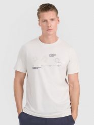 4F T-shirt regular z nadrukiem męski - szary L. Szare koszulki sportowe męskie 4f, l, bez wzorów, z bawełny, klasyczne, bez kołnierzyka. Za 59.99 zł.