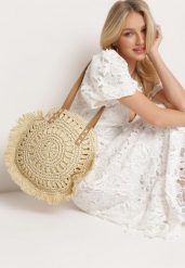 Jasnobeżowa Letnia Torebka w Stylu Boho Okrągła z Plecionki Sonatina. Brązowe torebki do ręki damskie Born2be, bez wzorów, boho, bez dodatków. Za 74.99 zł.