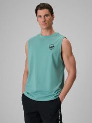 4F Koszulka bez rękawów relaxed z nadrukiem męska - miętowa XL. Niebieskie t-shirty męskie 4f, m, bez wzorów, z bawełny, bez kołnierzyka. Za 59.99 zł.
