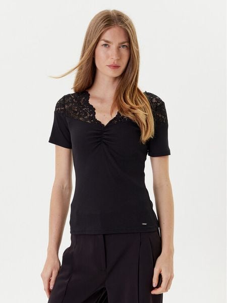 Morgan Bluzka 252-DELINE Czarny Slim Fit. Czarne bluzki damskie Morgan, m, bez wzorów, z syntetyku, bez kołnierzyka, bez ramiączek. Za 109.99 zł.