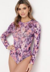 Fioletowe Siateczkowe Body z Długimi Rękawami i Wzorem Tie-Dye Lenvoria. Fioletowe bluzki damskie Born2be, l, bez wzorów, z jeansu, bez kołnierzyka, bez ramiączek. Za 84.99 zł.