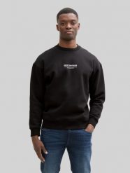 Męska Bluza Tom Tailor Relaxed Printed Crewneck Black 1045579 29999. Czarne bluzy męskie Tom Tailor, m, bez wzorów, bez kaptura. Za 119.99 zł.