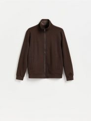 Bluza ze stójką - ciemnobrązowy. Brązowe bluzy męskie Reserved, l, bez wzorów, z bawełny, bez kaptura. Za 139.99 zł.