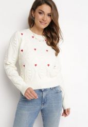 Beżowy Sweter o Klasycznym Fasonie z Ozdobnym Haftem Aggela. Brązowe swetry damskie Born2be, m, bez wzorów, klasyczne, bez kołnierzyka, bez ramiączek, bez kaptura. Za 89.99 zł.