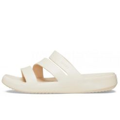 Klapki Crocs Getaway Strappy Z Klapkami Damskie. Białe klapki damskie Crocs, bez wzorów, z materiału, bez obcasa. Za 281.99 zł.