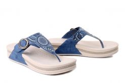 RIEKER V1465-14 blue, klapki japonki damskie. Niebieskie klapki damskie Rieker, bez wzorów, bez obcasa. Za 279.92 zł.