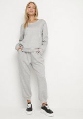 Szary Komplet Dresowy z Bawełną Bluza i Spodnie ze Ściągaczami Anirrive. Szare bluzy damskie Born2be, l, bez wzorów, z bawełny, bez kaptura. Za 119.99 zł.