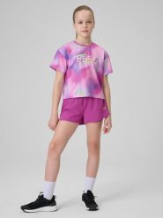 4F Spodenki sportowe szybkoschnące dziewczęce - fioletowe 122/128 (6-8 lat). Fioletowe spodenki dla dziewczynek 4f, bez wzorów, ze skóry, sportowe. Za 89.99 zł.