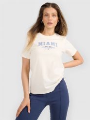 4F T-shirt regular z nadrukiem damski - beżowy XL. Brązowe t-shirty damskie 4f, l, bez wzorów, z bawełny, bez kołnierzyka. Za 59.99 zł.